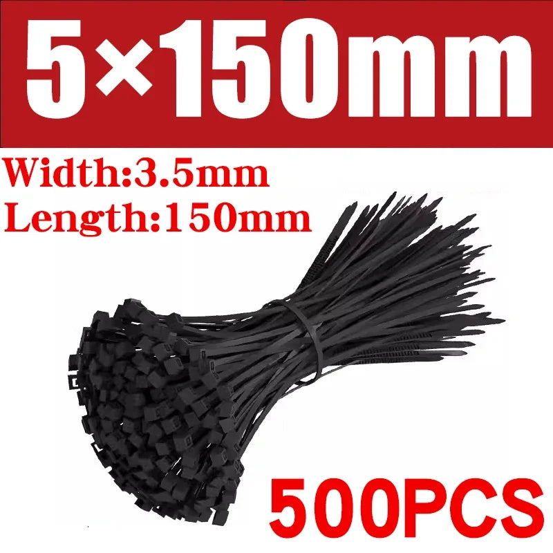 500/1000PCS Plastic Nylon Cable Ties Self-locking Cord Ties Straps Adjustable Cables Fastening Loop Home Office Wire Zip Ties