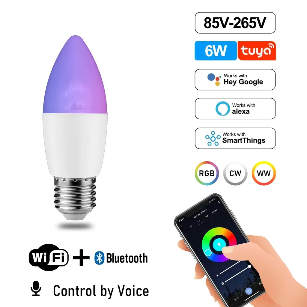 RGB Smart LED Bulb Dimmable Tuya Gu10 C37 A60 T37 E14 E27 B22 Light Wifi Magic Lamp AC 110V 220V Works with Alexa Google Home