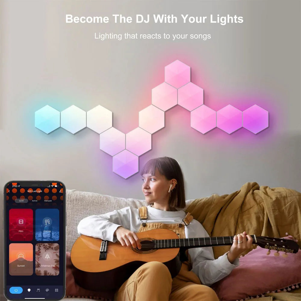TuYa Smart WiFi Bluetooth RGB LED Hexagon Quantum Night Light Indoor Wall Light For Game Bedroom Decoration Atmosphere Lamps
