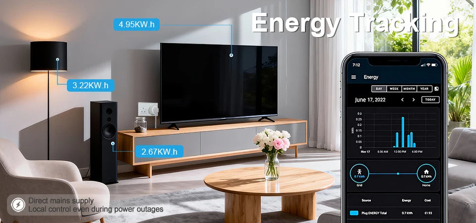 Tasmota UK Smart Plug 16A 20A with WiFi Power Energy Monitor App Remote Control Timer Schedule Voice Control for Alexa Google