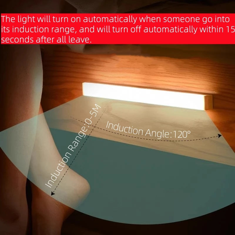 Motion Sensor  Bar  Light Type C Rechargeable Light  LED Magnetic attraction Night Light  for Kitchen Bedside Wardrobe bookcase