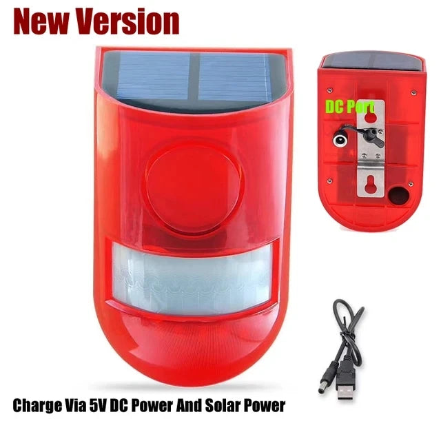 Solar Infrared Motion Sensor Alarm Motion Detector Siren Strobe With 110db Siren Strobe Light Home Garden Security Alarm System