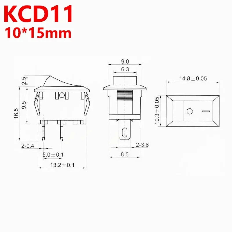 2 PIN 15x21mm 10x15mm KCD1 KCD11 Rocker ON/OFF Snap-in Mount Switch