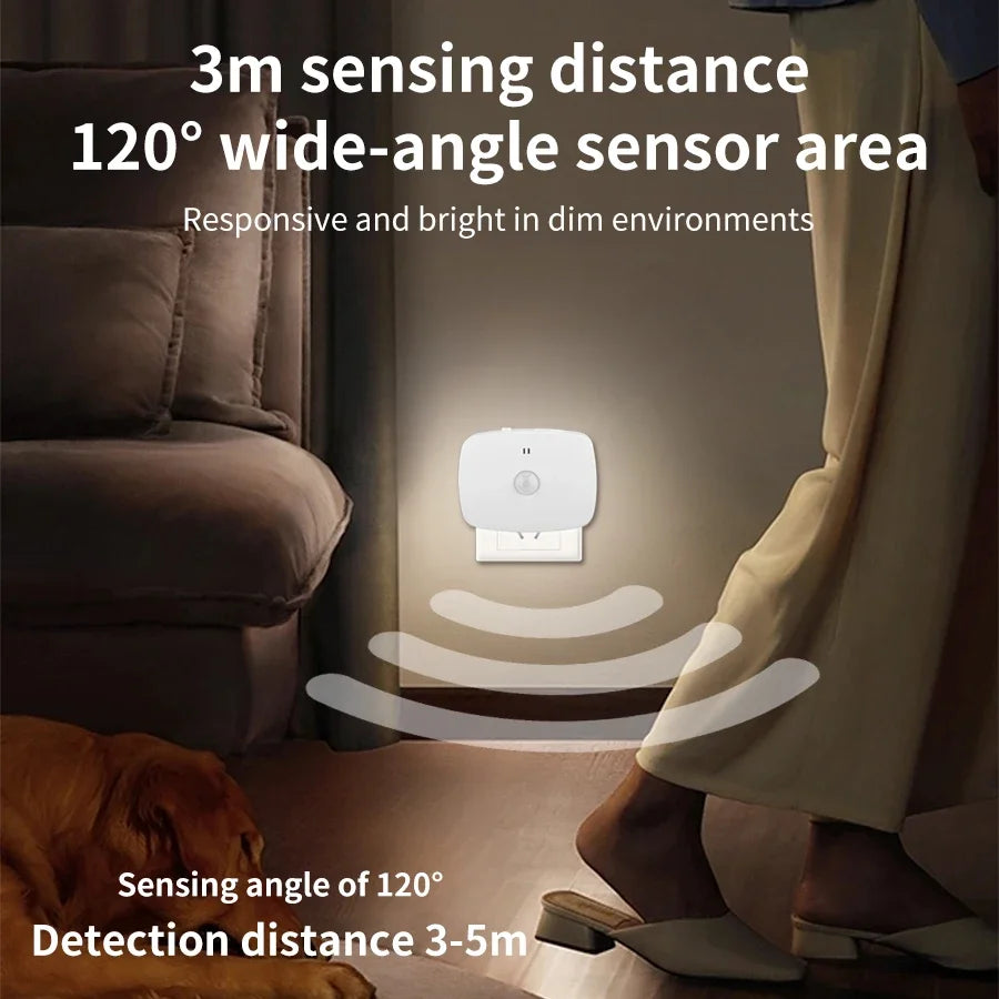 With EU Socket Motion Sensor Tri Color LED Night Light Ambient Wall Lamp for Bedroom Staircase Corridor Bathroom Entrance Hall