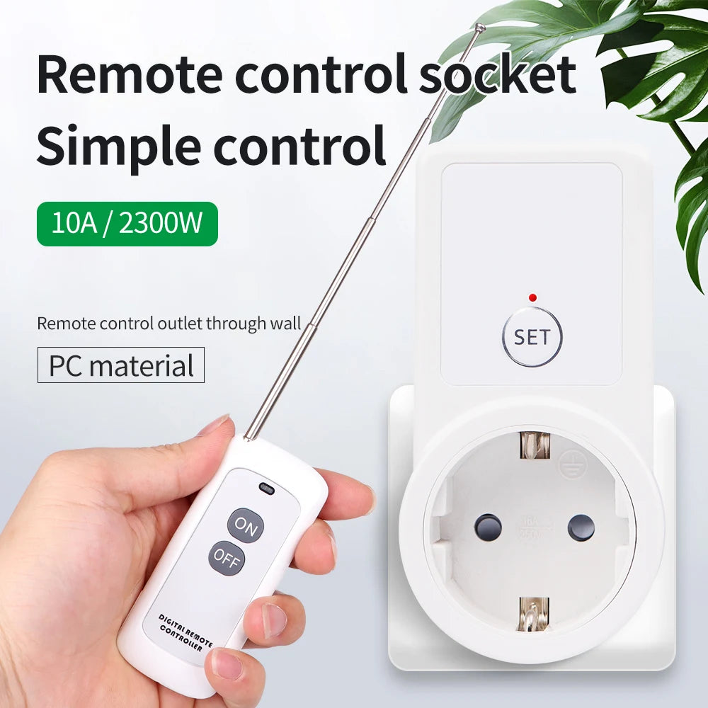 433Mhz Wireless Remote Control Socket Smart EU Plug 50m Remote Power Outlet 15A 220V-240V for Home Appliance Light Fan