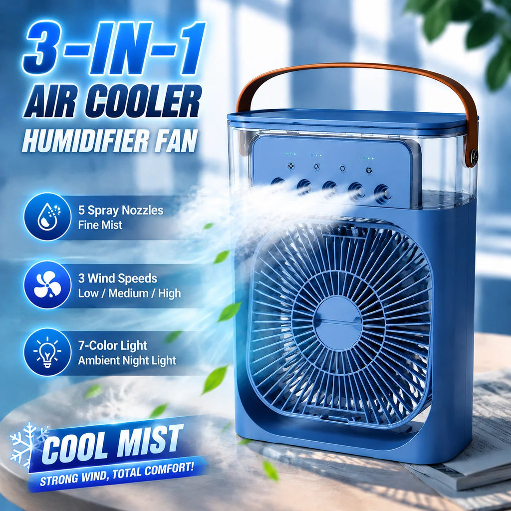 Three-in-one Fan Air Conditioner LED Light Portable Humidifier Air Conditioner Fan 3/4 Wind Speed Outdoor Travel Water Spray Fan