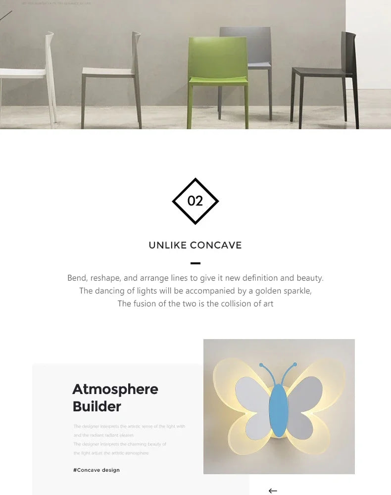 Modern LED Butterfly Wall Light For Bedroom Children's Room Bedside Wall Lamp Creative Personality Wall Decor Butterfly Sconce