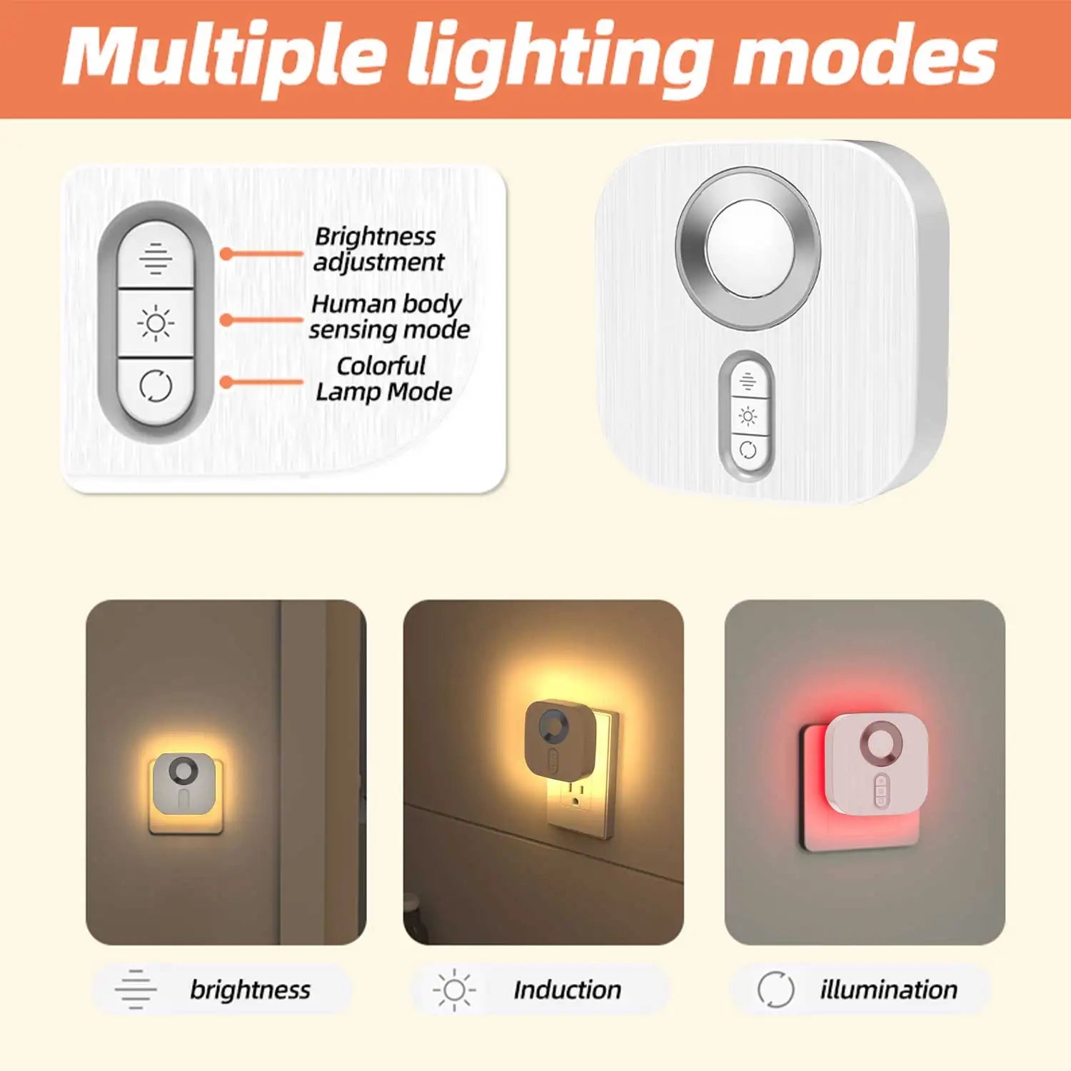 LED Night Light with EU Socket Motion Sensor RGB Color Ambient Wall Lamp for Bedroom Staircase Toilet Corridor Bathroom Study
