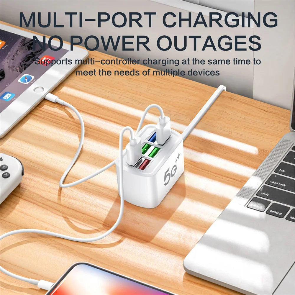 6 in 1 Fast USB Charger Power Strip Desktop Fast Charging Station with 1m Cord USB Hub Adapter Socket for iPhone Home EU US Plug