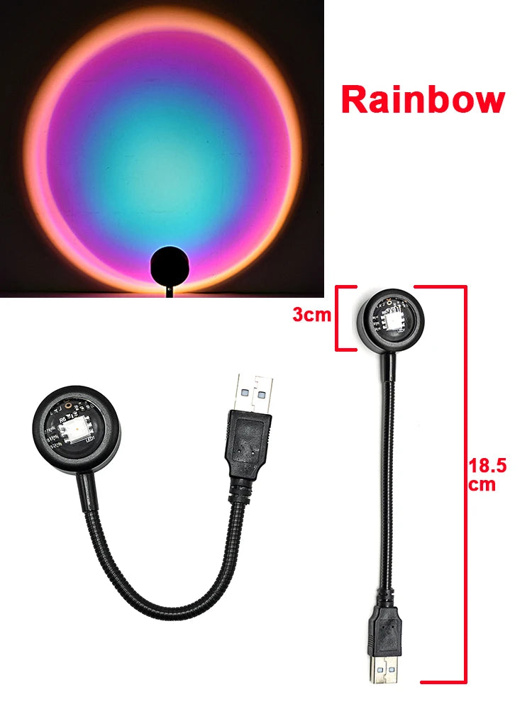 LED Sunset Lamp USB Rainbow Neon Night Light Projector Lamp Room Phone Self Photography Atmosphere Light Bedroom Wall Decor Gift