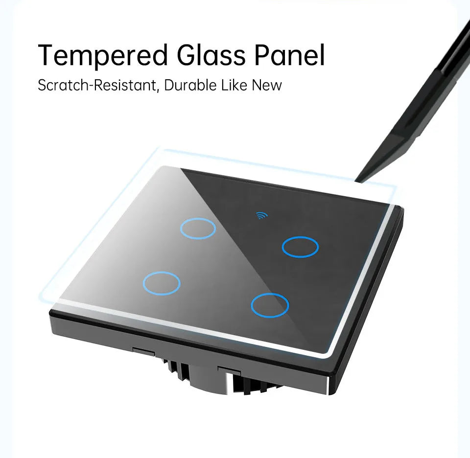 WiFi RF 433mhz Touch Wall Light Smart Switch 1 2 3 4 Gang Wireless Switch 220V with no Neutral EU Work Witch Tuya Alexa Google