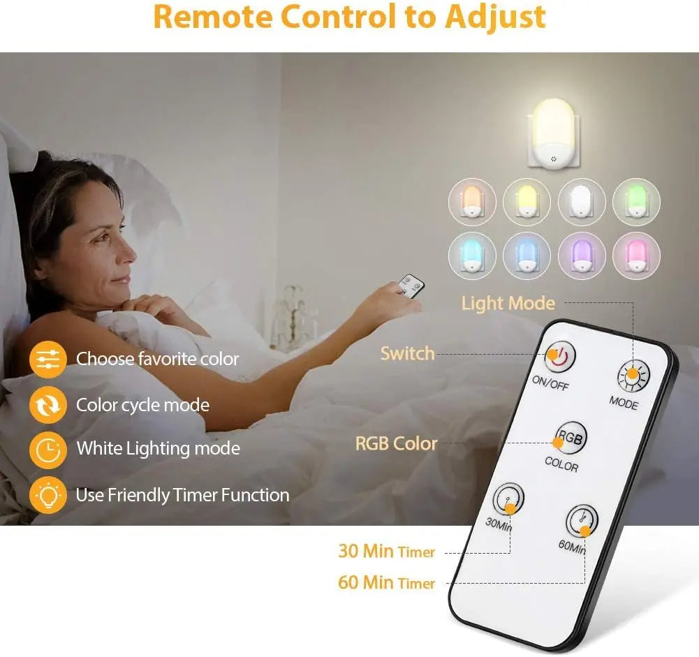 Baby Night Lamp Warm LED Bedside Lamp with Plug-in Wall Remote Control  Kawaii Room Decor RGB Multicolor Light