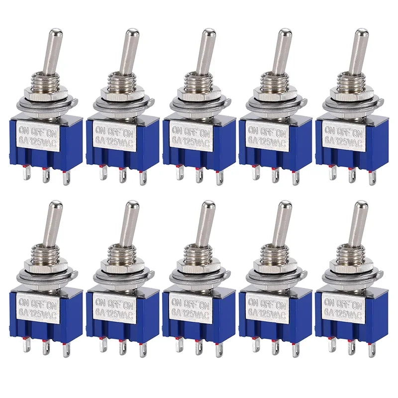10PCS SPDT Mini Toggle Switch ON-Off-ON/ON-ON MTS202 203 Miniature Power Button Switch AC125V/6A Rocker Switch MTS-102 103