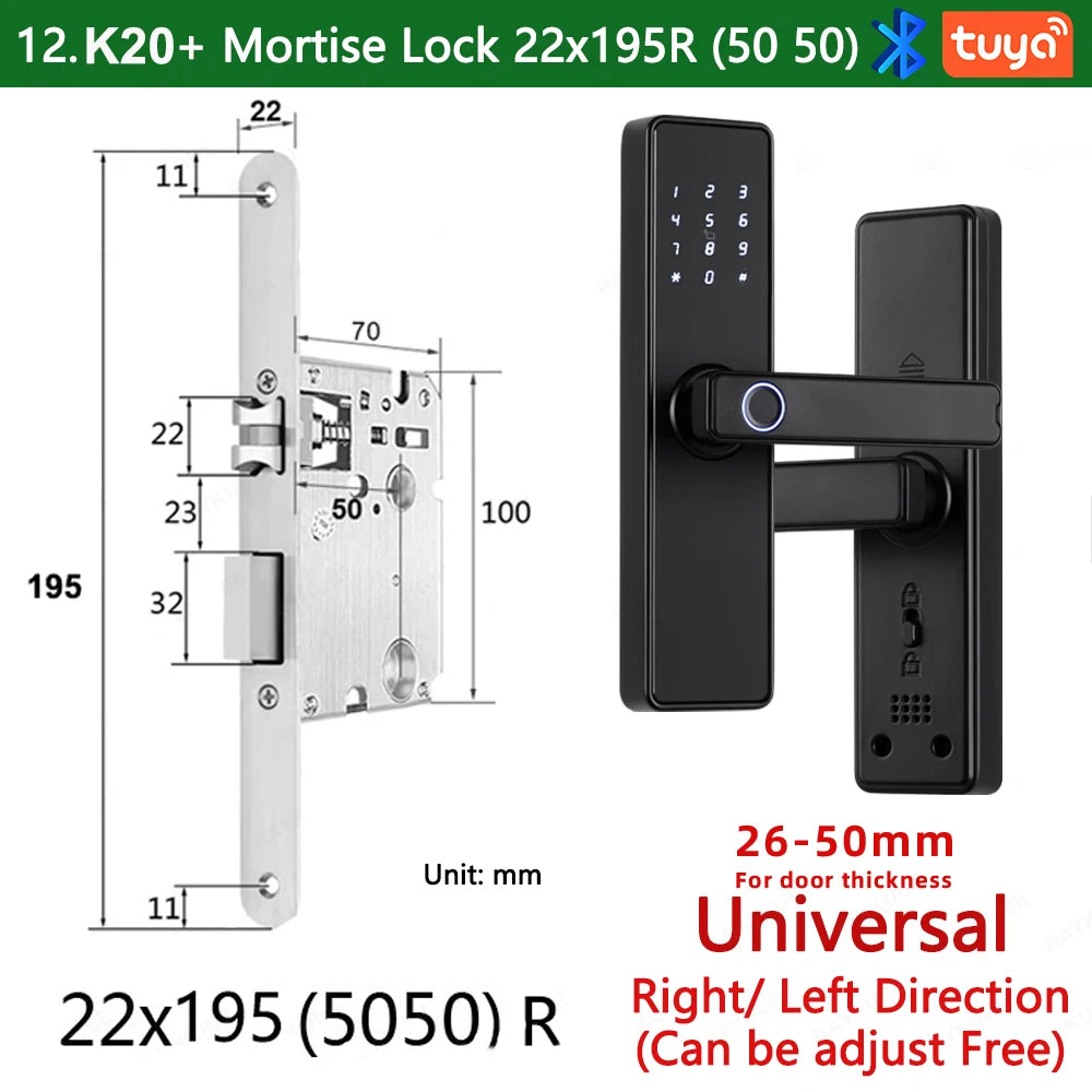 CDOK K20-Tuya Bluetooth door lock, multiple unlocking methods, suitable for office/apartment/B&B/bedroom doors