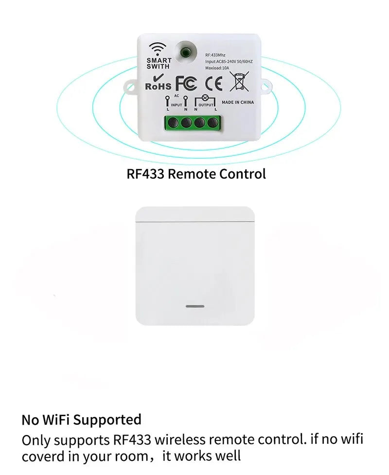 Self-powered 433Mhz Wireless Wall Switch Battery Required Remote Control Light Switch Waterproof 1 2 3Gang No Wiring