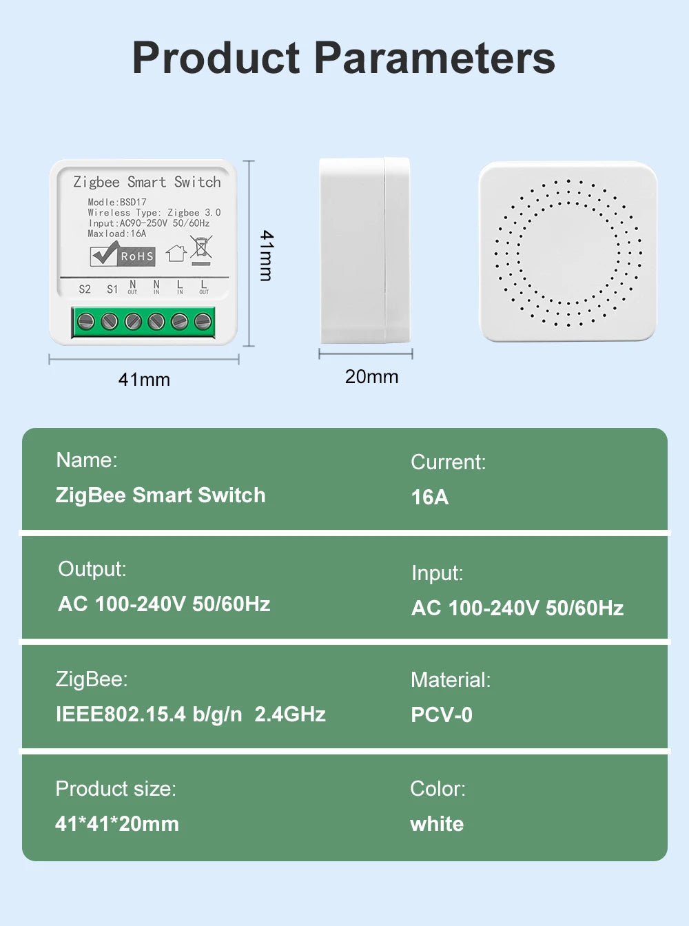 Smart ZigBee3.0 Light Switch Module 16A MiNi DIY Breaker Switch Supports 2 Way Control App Remote Control for Alexa Google Home