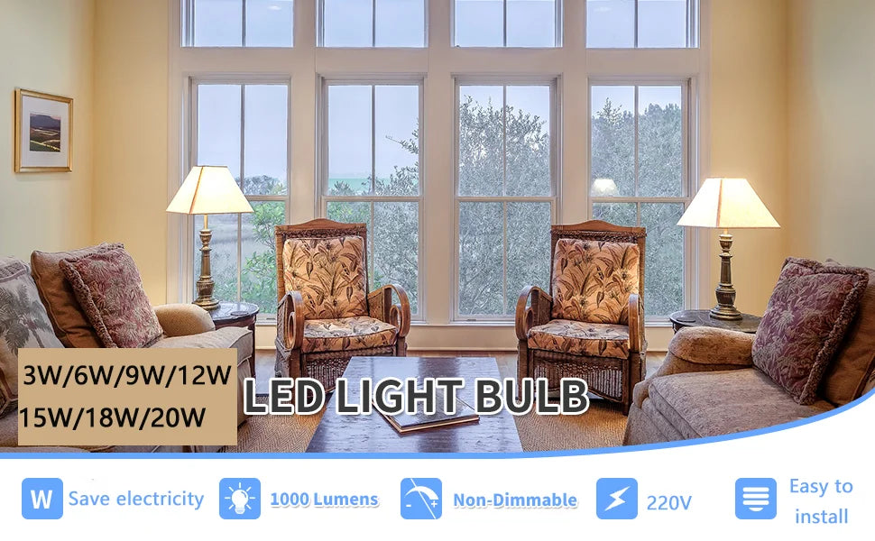 8PCS LED Bulb E27 B22 E14 AC220/110V 3W 6W 9W 12W 15W 18W Brightness and Low Energy Consumption Living Room Home LED Light Bulbs
