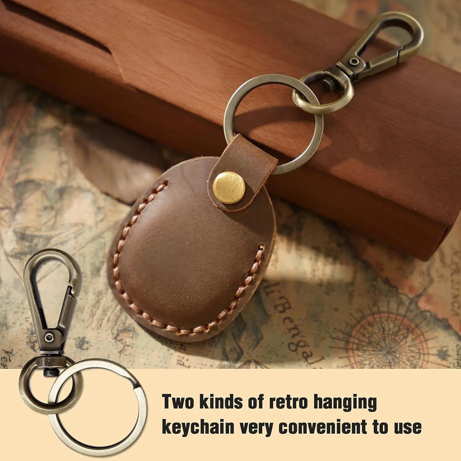 Keyring For Airtags Protective Case Retro High Quality Leather Keychain For Apple Anti-lost Tracker Locator Device Accessories