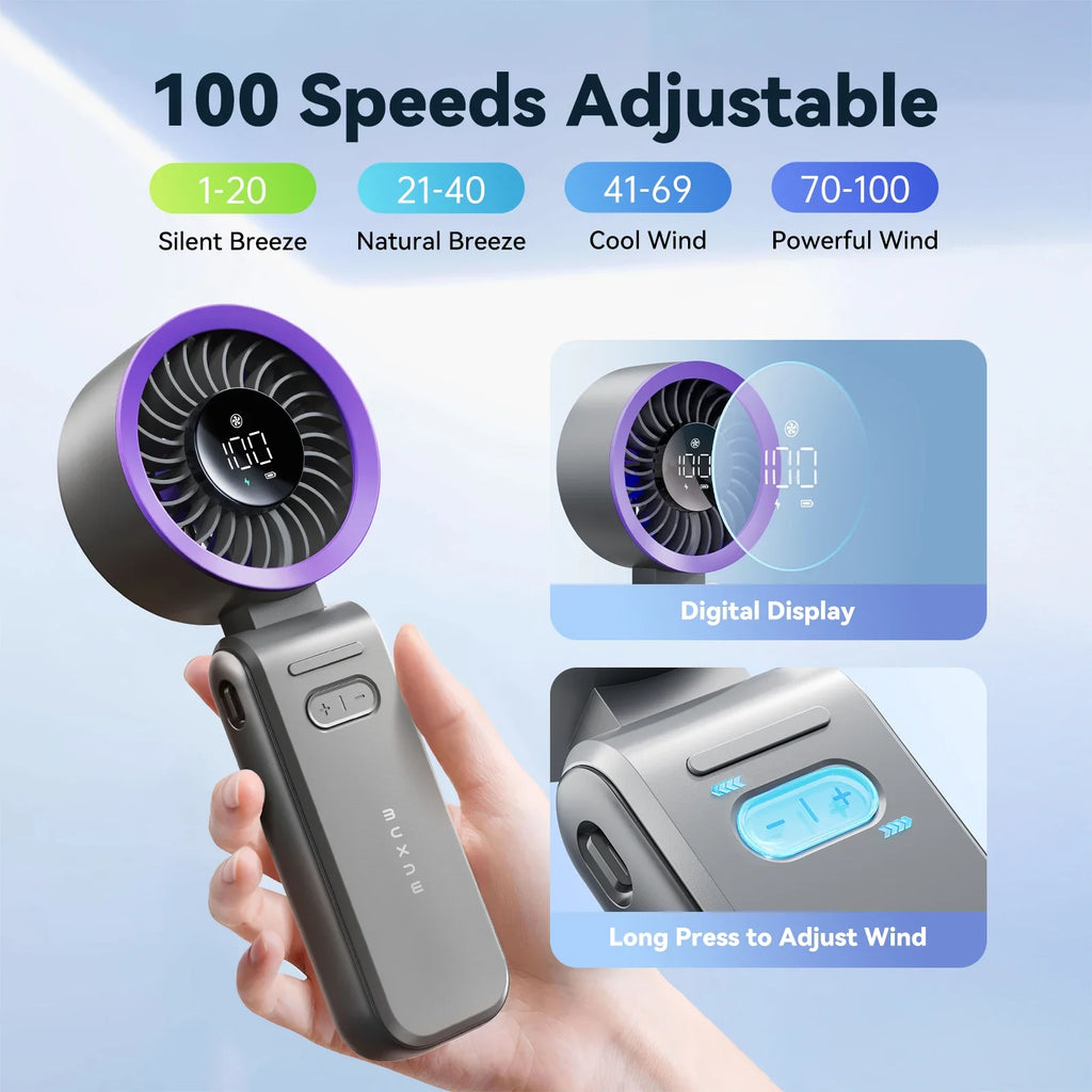 MUXNW 3 in 1 Portable Handheld Fan: Mini Personal Fan 3600mAh Rechargeable Foldable Turbo USB - Summer Beach Travel Cooling