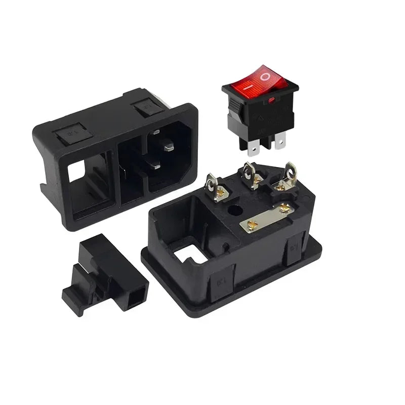 5/20Pcs AC-01 10A Fuse Rocker Switch AC Power Socket ON OFF AC Switches AC01 AC Electrical Connector with Red Lamp