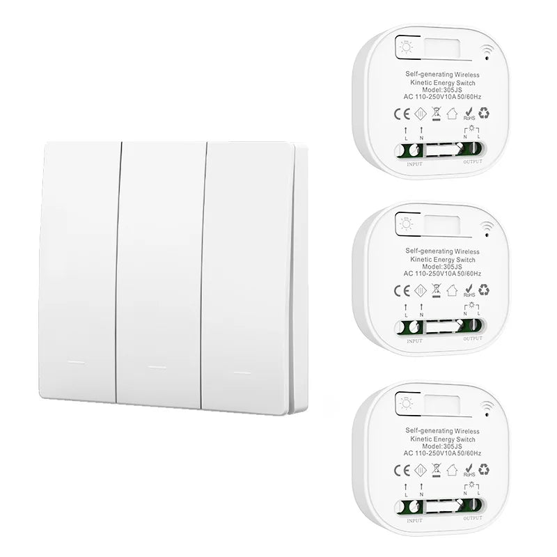 Battery Free RF433 Household Wireless Wall Switch Wiring Free Self Generating Kinetic Energy Panel Waterproof Lighting Switches