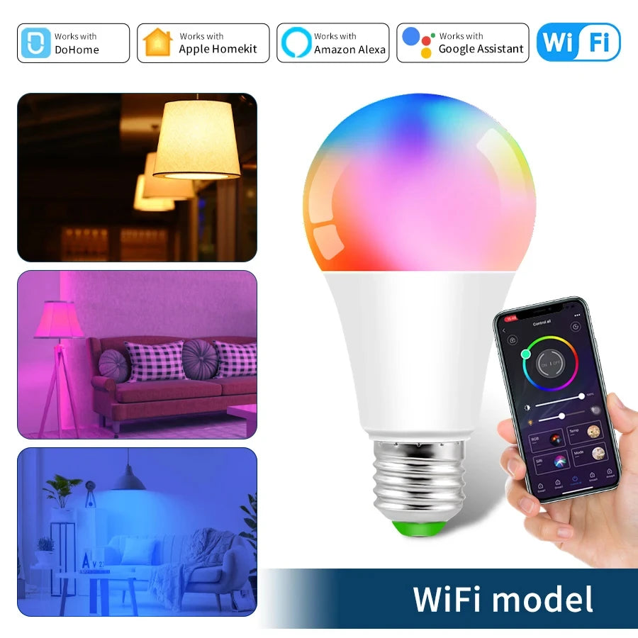 Dohome Wifi Bluetooth Smart Bulb Alexa Led Lamp E27 RGB Smart Light Bulbs Homekit Smart Lamps For Google Assisatnt Smart Life