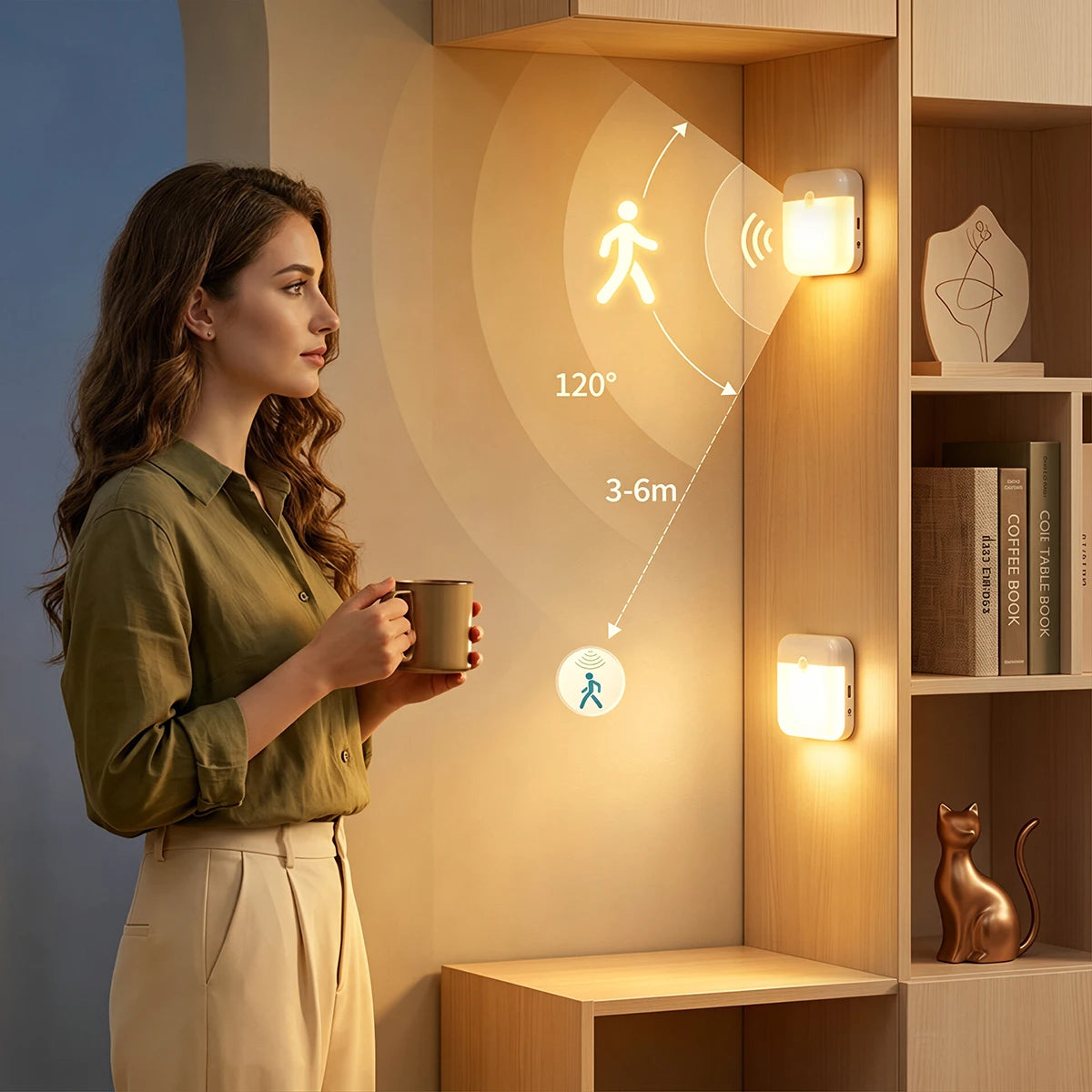 Rechargeable Motion sensor night light-wireless LED detector light 2 Light Modes for bedrooms stairs closets decor wall lights