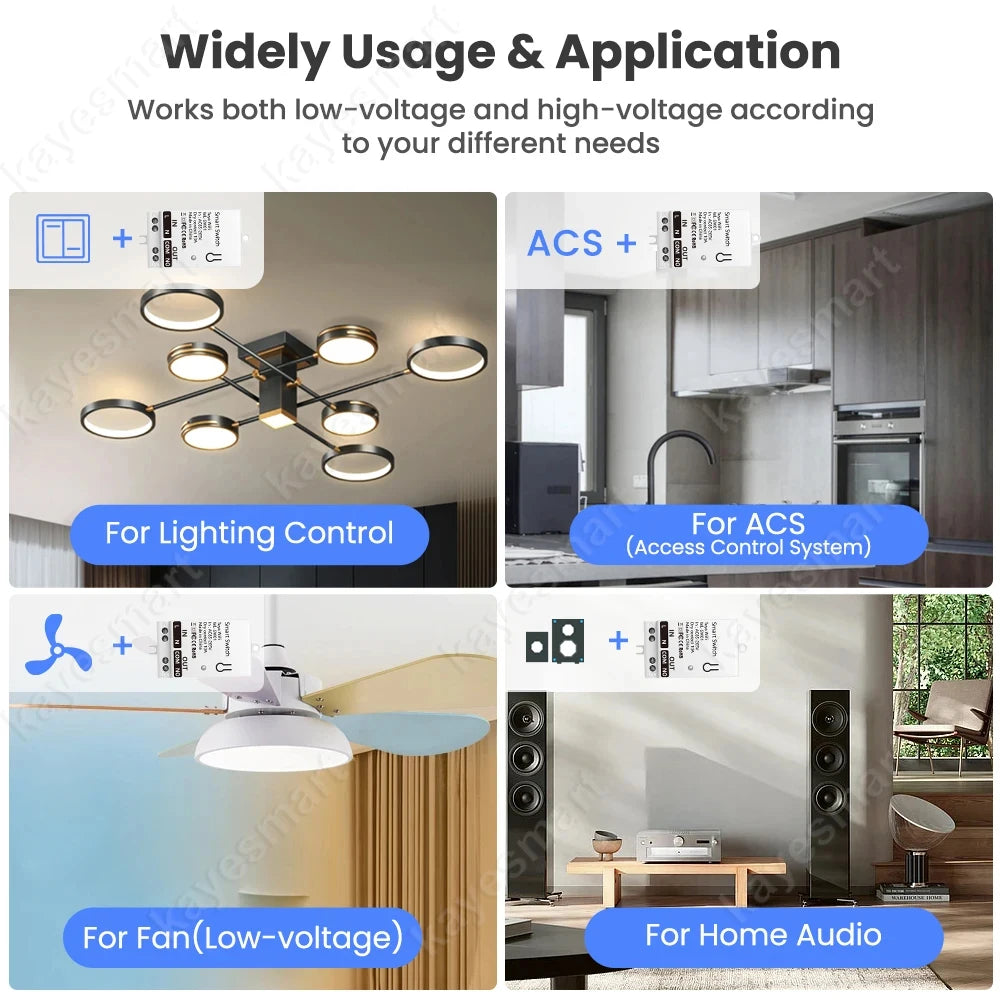Tuya WiFi Smart Switch Module Dry Contact 10A Smart Home DIY Breaker Relay DC 8-40V AC 85-265V Works with Alexa Google Assistant