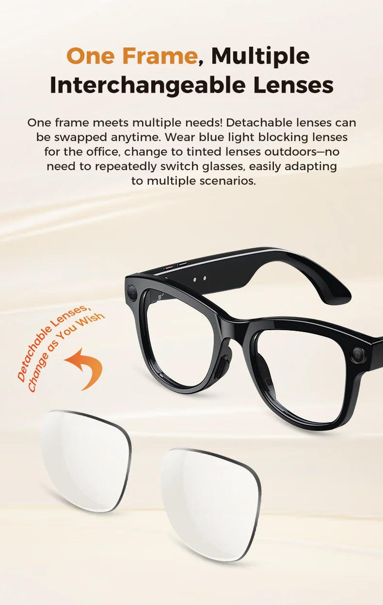 2026 New 3600mAh Large Capacity Smart Glasses 800W Pixel Anti-shake Camera 120+Language Translation Video Recording Call Glasses
