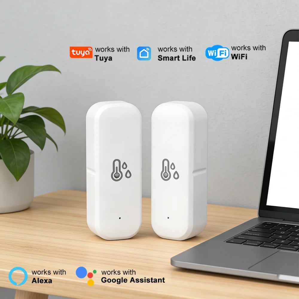 Tuya WiFi Temperature and Humidity Sensor Smart Life Monitoring Battery-Powered Home Automation Compatible with Alexa
