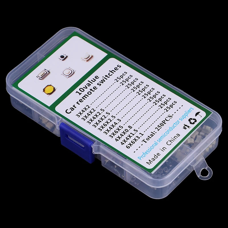 250Pcs/Box Car Remote Control Tablet Micro Momentary Keys Button 10 Model Tactile Push Button Switch Kit Touch Microswitch New