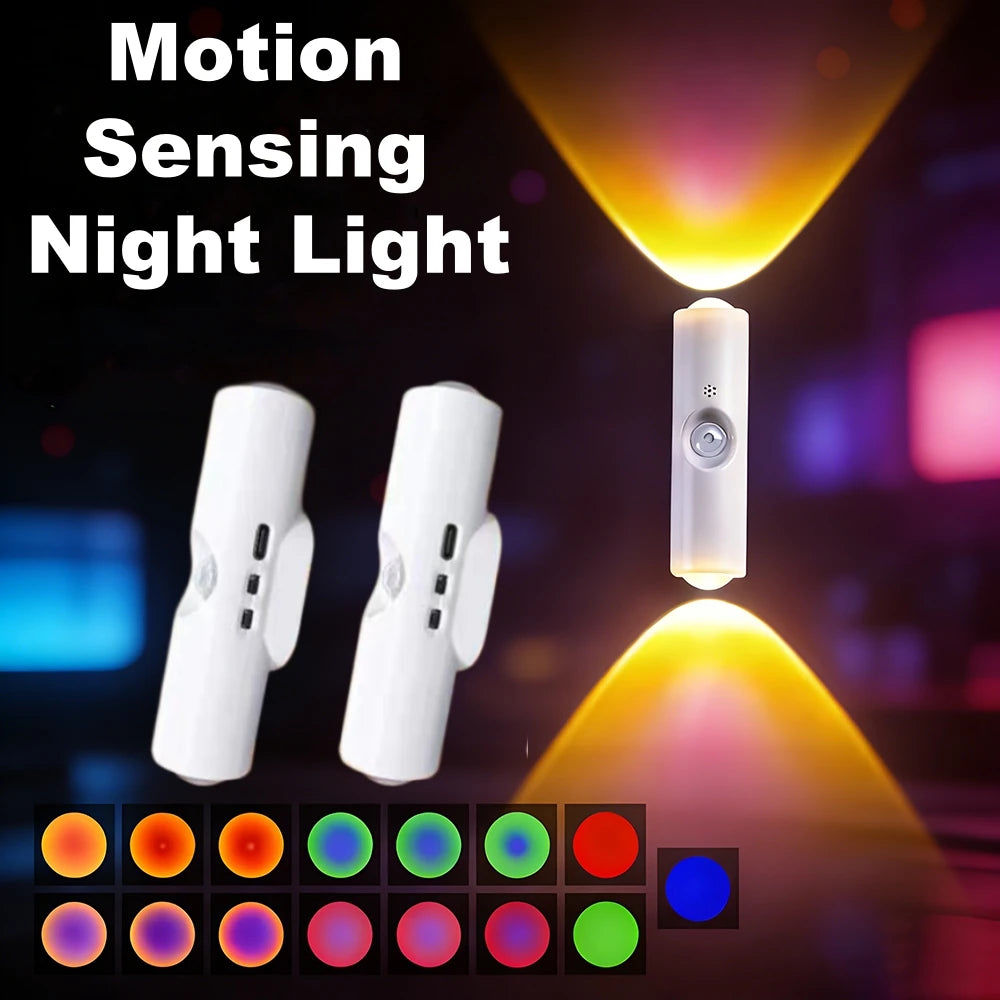 Rechargeable Motion Sensor Magnetic Wall Lamp Smart LED Double-head RGB Gradient Night Light for Bedroom Closet Home Decor