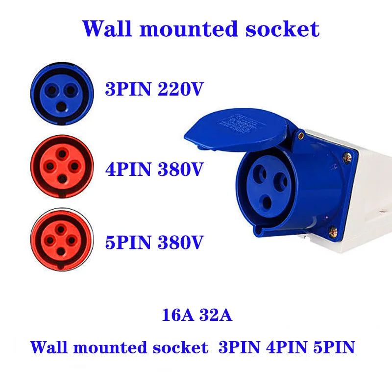 IP44 Industrial Plug and Socket Waterproof Connector 3PIN 4PIN 5PIN 16A/32A  Waterproof Electrical Connection Wall Mount Socket