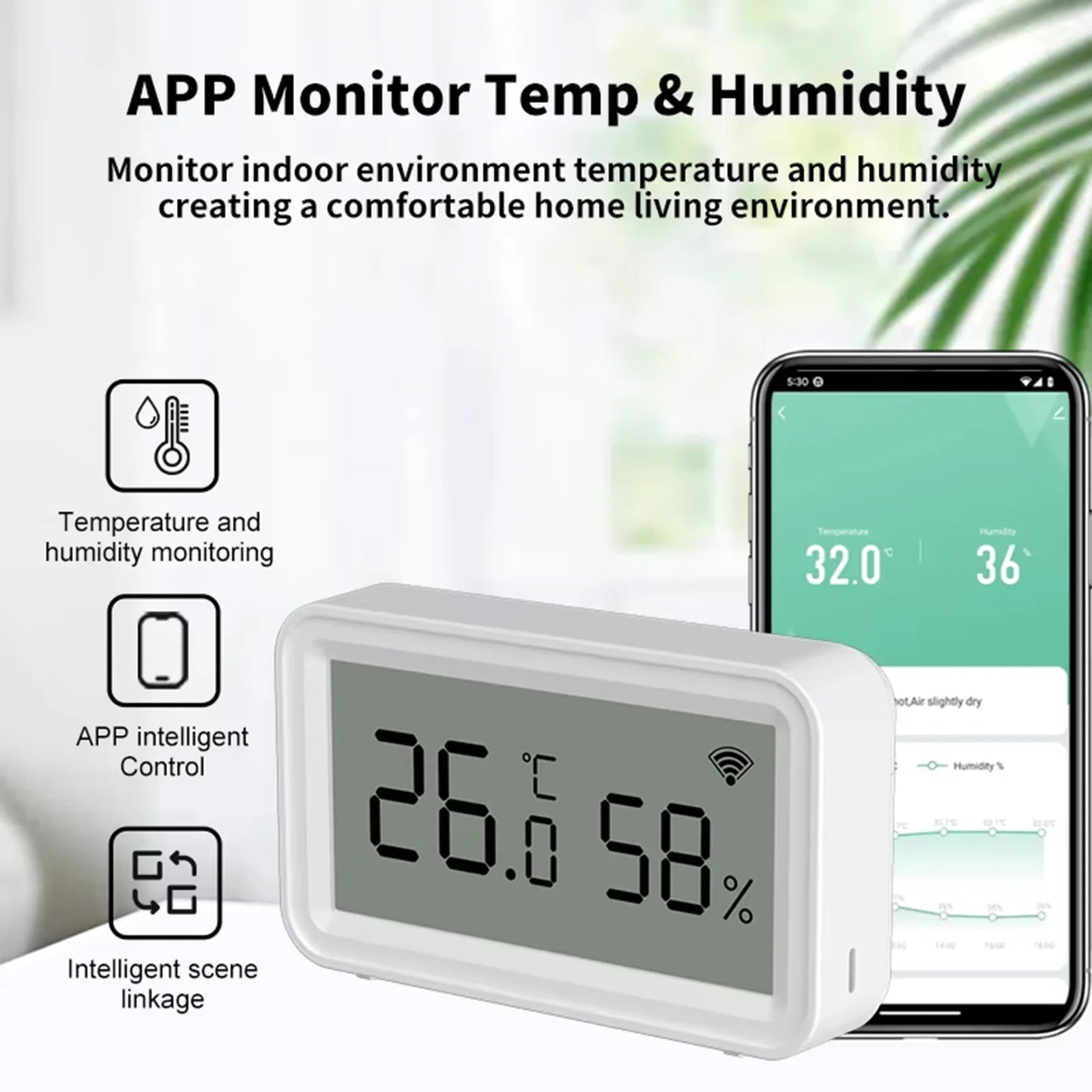 Tuya Zigbee WiFi Indoor Temperature Humidity Sensor with Smart Home App Remote Control Works with Alexa And Google Assistant
