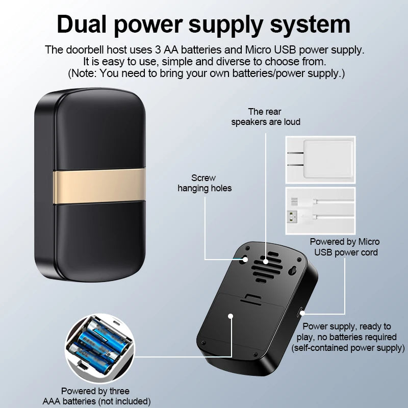 Battery Powered DC Wireless Doorbell 300M/984FT Range 60Songs Welcome Door Bell Chime Kit For Home, Store,Office ,Classroom etc.