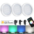 2-9Pcs Homekit WiFi Round RGB LED Under Cabinet Closet Light Furniture Dimmable Wardrobe Lamp 12V Siri Voice Control APP Remote