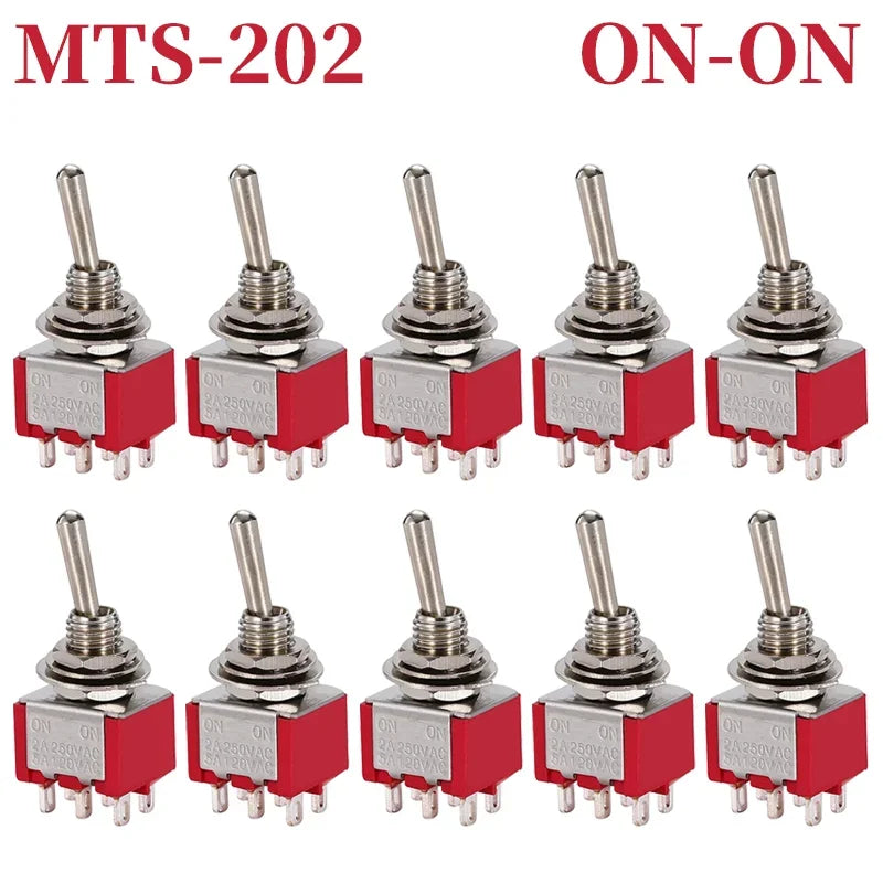 10pcs MTS-102 103 MTS-202 203 Toggle Switch 6A 125VAC on on SPDT 6mm Mini Switch DPDT on off on Waterproof Cap