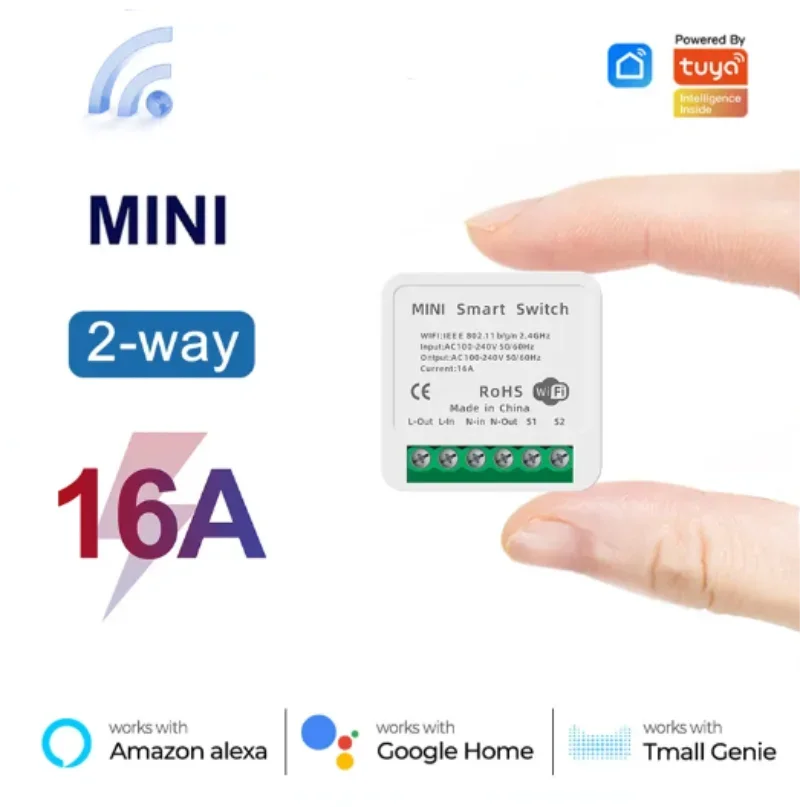 Mini 16A WiFi Switch Smart Life App 2 Way Control Smart Home Automation Module Interruptor Work for Alexa Google Home