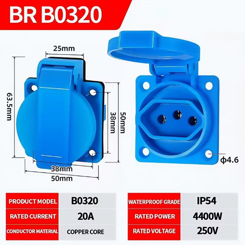 IP54 16A Outdoor Socket with Flip Cover | Euro/UK/BR Plug Waterproof for Garden & Industrial Use - Heavy Duty Explosion-Proof