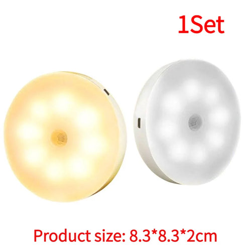 1Set Motion Sensor LED Night Light USB Rechargeable Night Lamp For Kitchen Cabinet Wardrobe Lamp Staircase Wireless Closet Light