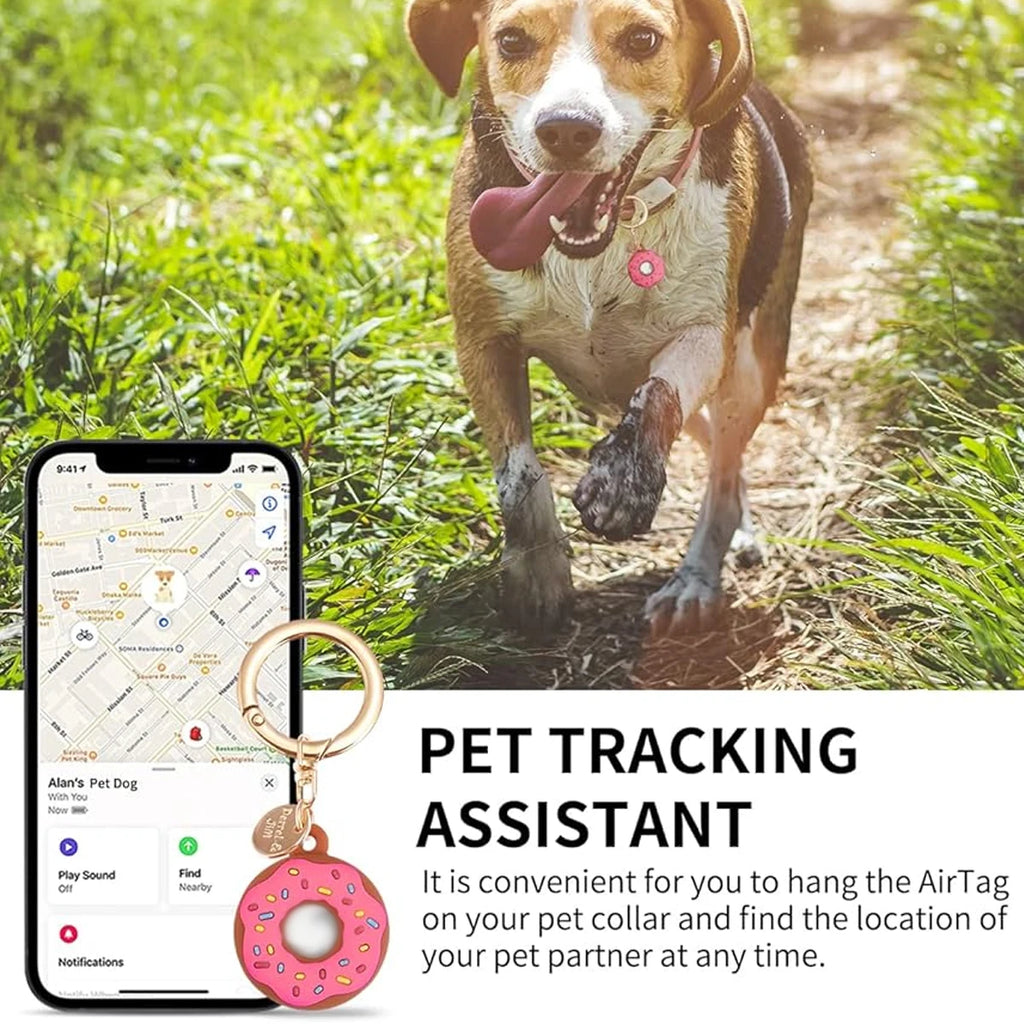 Silicone Case for Apple Air Tag Tracker Case Cartoon Donut Silicone Case for Apple Airtag Case Dog Collar GPS Finder Protective