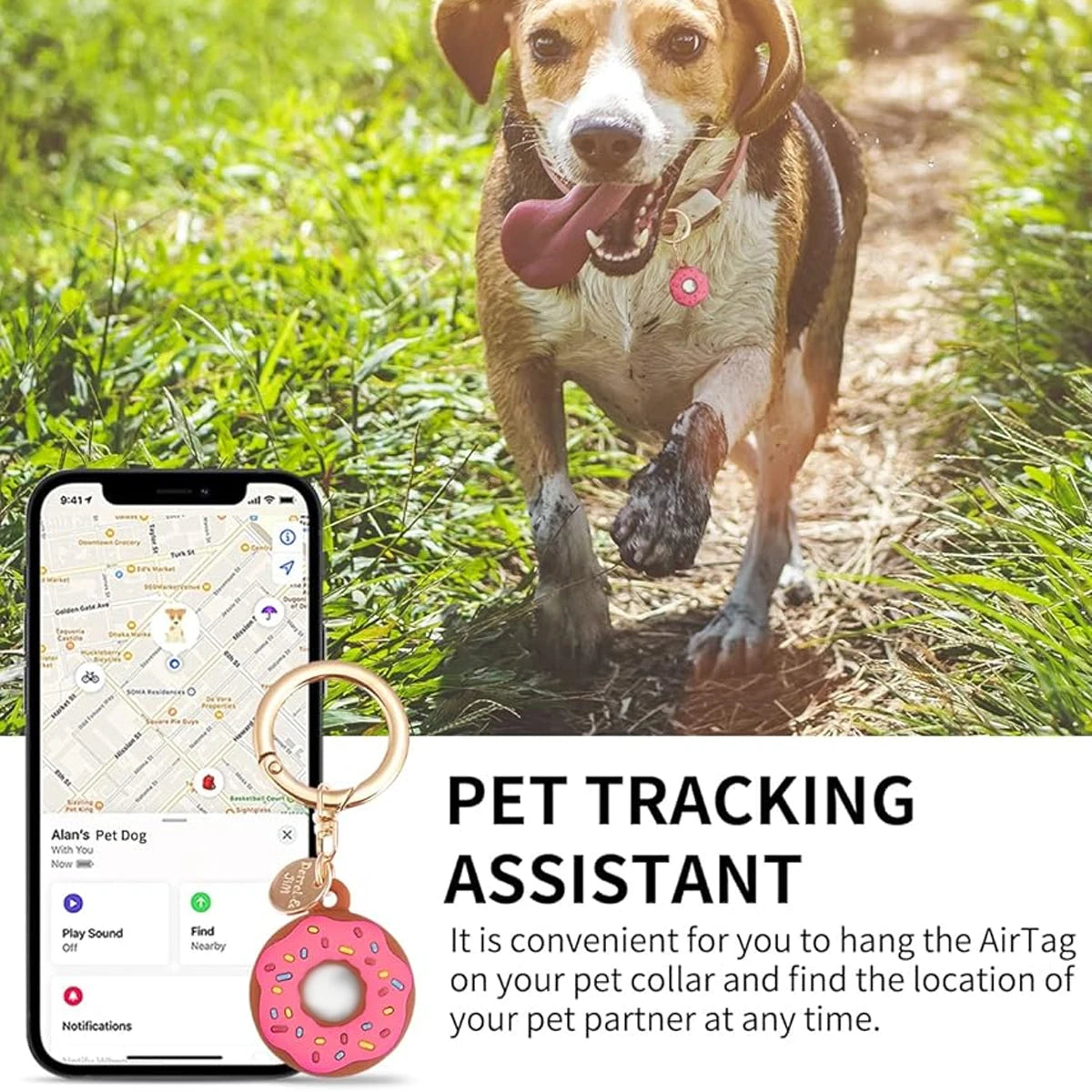 Silicone Case for Apple Air Tag Tracker Case Cartoon Donut Silicone Case for Apple Airtag Case Dog Collar GPS Finder Protective