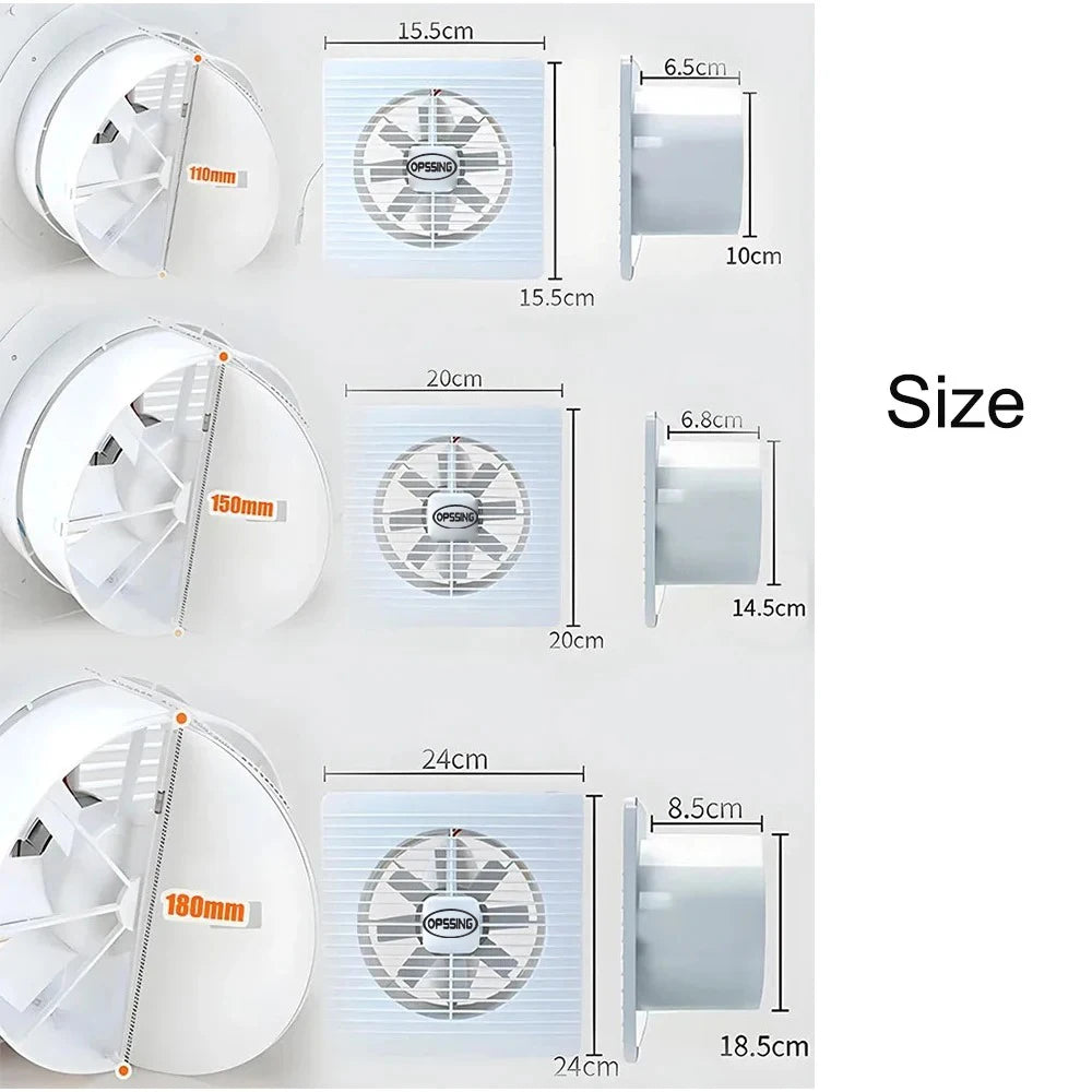220V 4/6/7inch 110/150/180mm silence Ventilating Strong Exhaust Extractor Fan for Window Wall Bathroom Toilet Kitchen Mounted