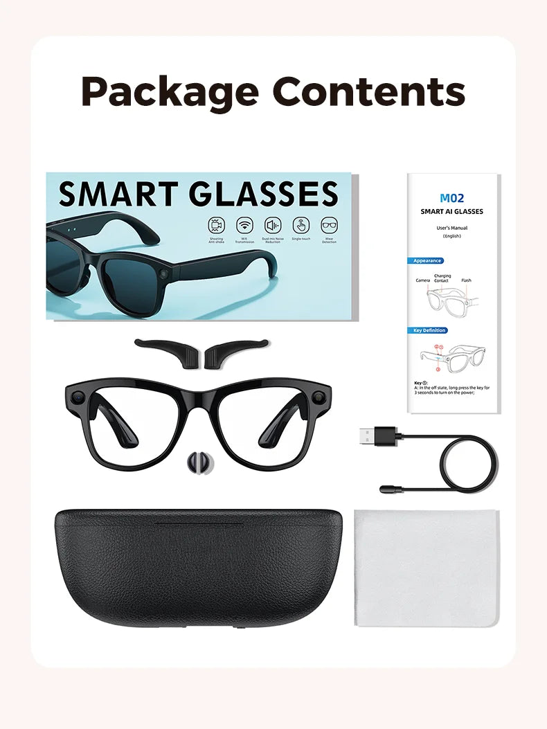 2026 New 3600mAh Large Capacity Smart Glasses 800W Pixel Anti-shake Camera 120+Language Translation Video Recording Call Glasses