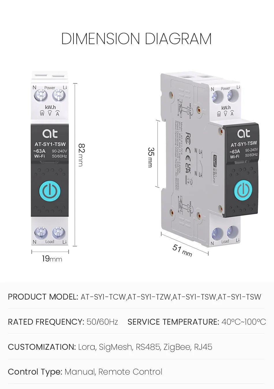 Tuya WiFi Smart Circuit Breaker 63A 1P DIN Rail for Smart Home Wireless Remote Control WiFi Switch by APP metering Breaker