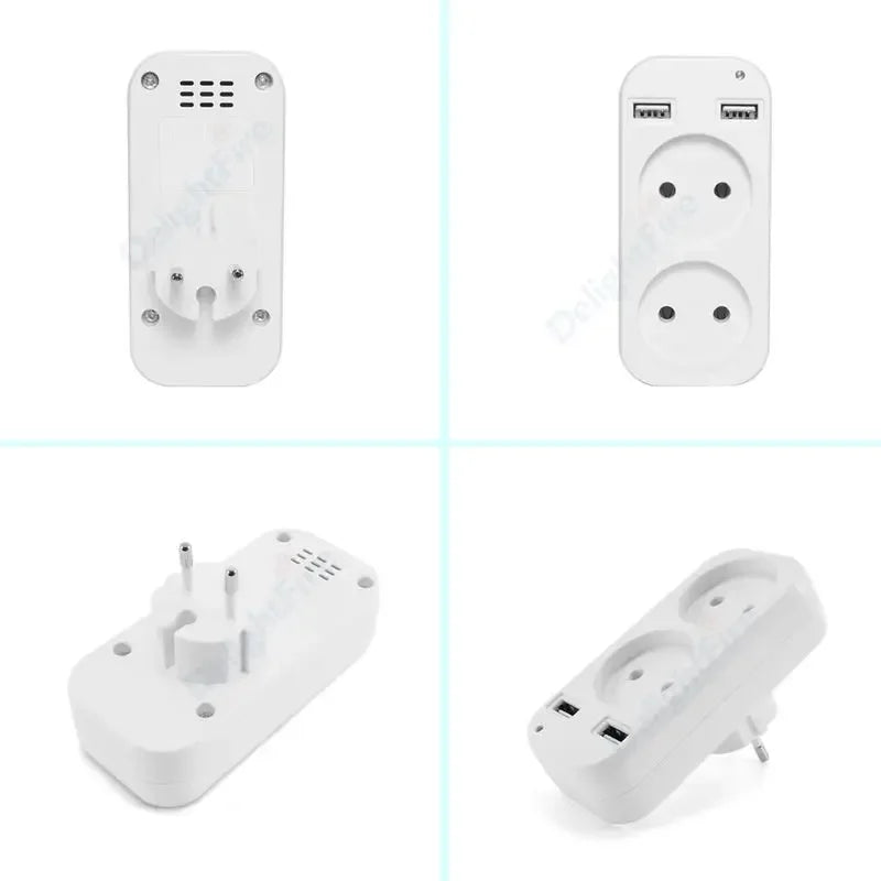 EU Plug Adapter Wall Outlet USB 1 To 2 Way European Standard Extender Socket With 2 USB Port Power Strip AC Convert Adaptor