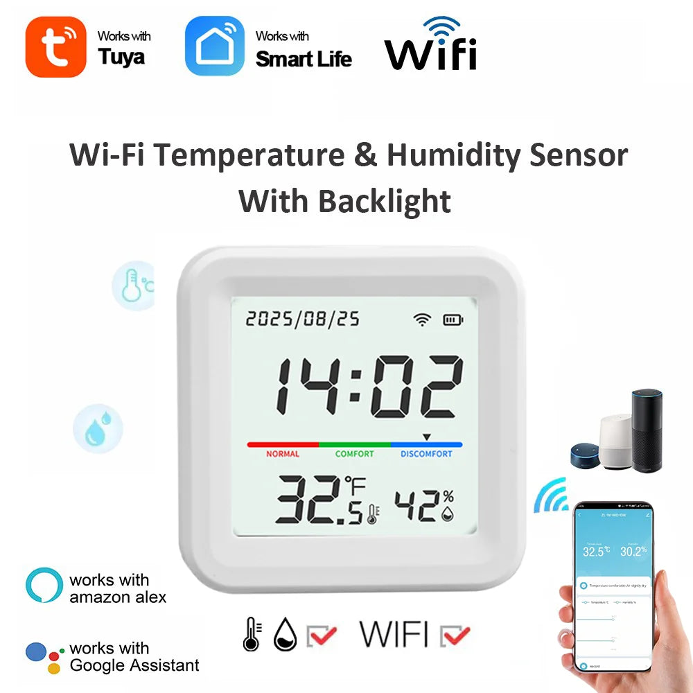 Tuya WiFi Smart Temperature And Humidity Sensor Indoor Thermometer Smart Life Products Battery Powered Compatible With Alexa