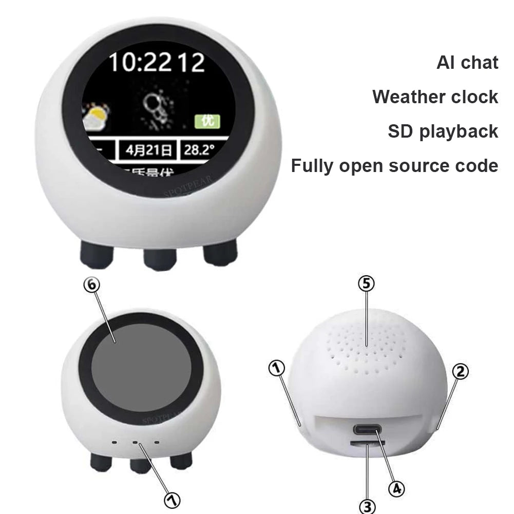 AI Voice Chat Robot No Touch Screen Multi-Function Smart Desktop Robot 1.28in Smart Assistant Robot for Home Office((No Battery)