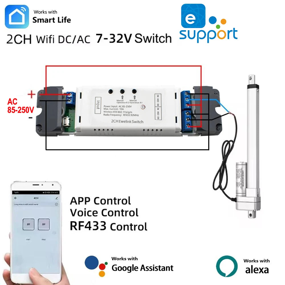 eWelink Smart Home 2CH Wifi Motor Forward Reverse Switch USB 5V DC 12V 24V 32V 85-250V 220V 2 Channel Module Relay,Alexa Googole