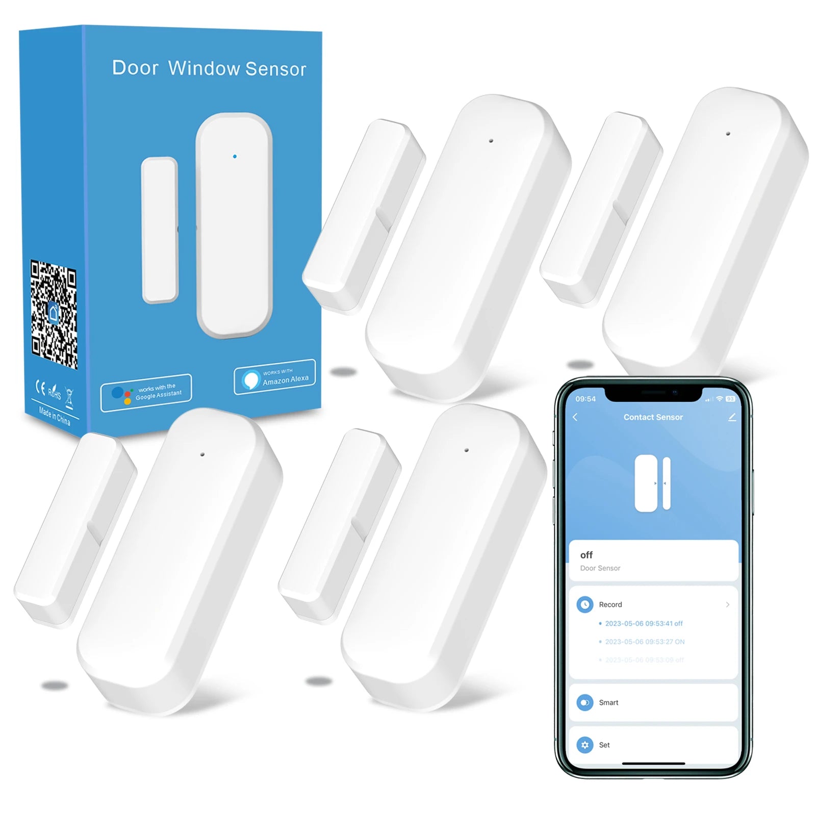 Tuya Door and Window Magnetic Smart Sensor with Zigbee and Wi-Fi connectivity, compatible with Alexa and Google Home